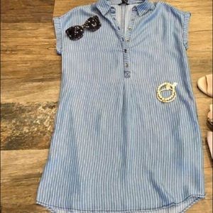 Pinstripe tencel shift dress